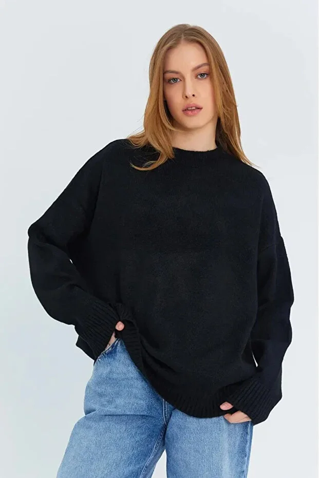 Oversize Triko Kazak - Yumuşak Dokulu Bisiklet Yaka